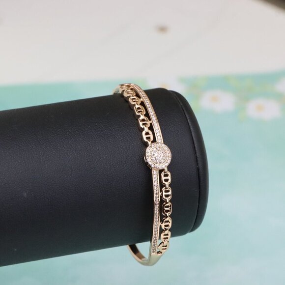 Rose Gold Bangle with Chain-Inspired Band and Round Stone Center, XPBL0560 - Picture 9 of 12